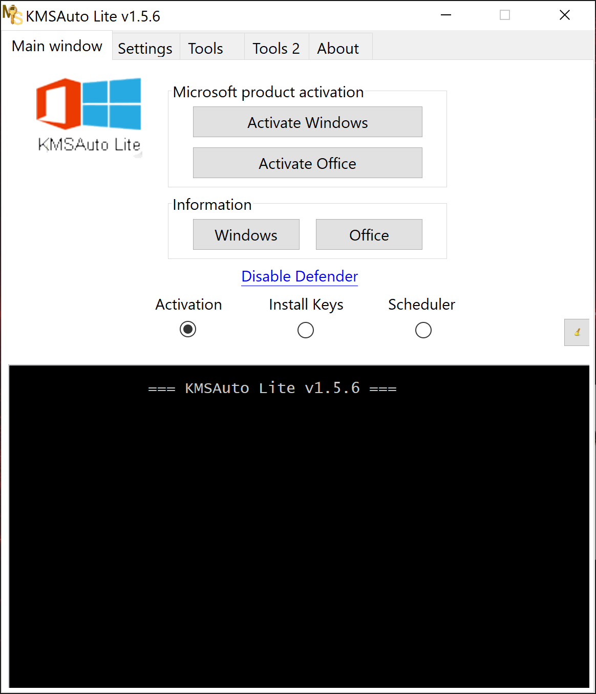 KMSAuto activation tool interface showing Windows and Office activation options