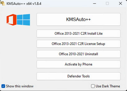 KMSAuto activation interface with simple one-click process